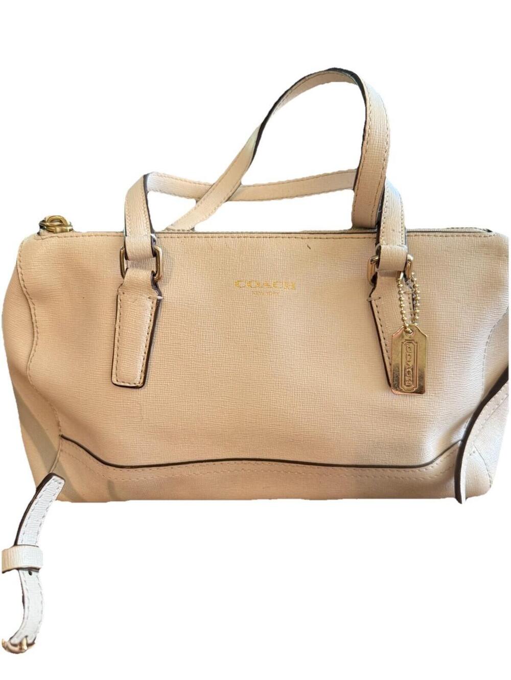 Coach Saffiano Leather Cream Mini Satchel 49392. Adjustable Cross Body Strap.